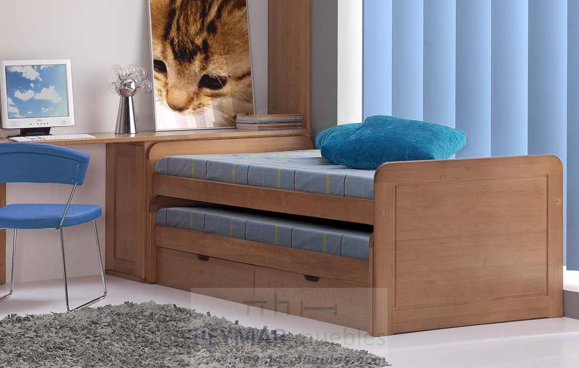 Cama Compacto Teide - Cama Compacto de madera maciza, con cama superior e inferior de 90 cm y dos cajones de 98 cm