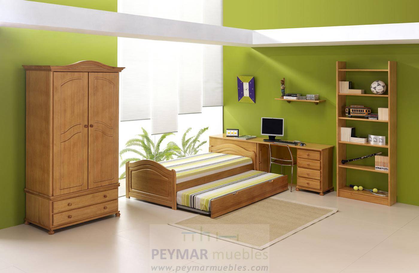 Cama Nido Carole - Cama nido de madera maciza con somier de arrastre. Cama superior e inferior de 90x190 cm.