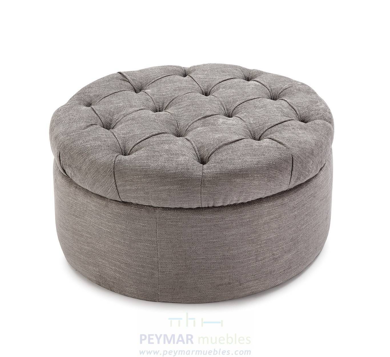 Pouf redondo para dormitorio tapizado en polipiel, tela o terciopelo.