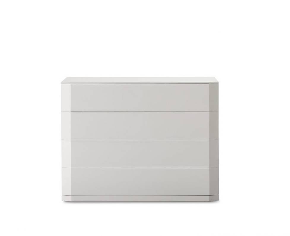 Cómoda Blanca LD C-102 - Cómoda minimalista de 4 cajones, lacada en color blanco brillo