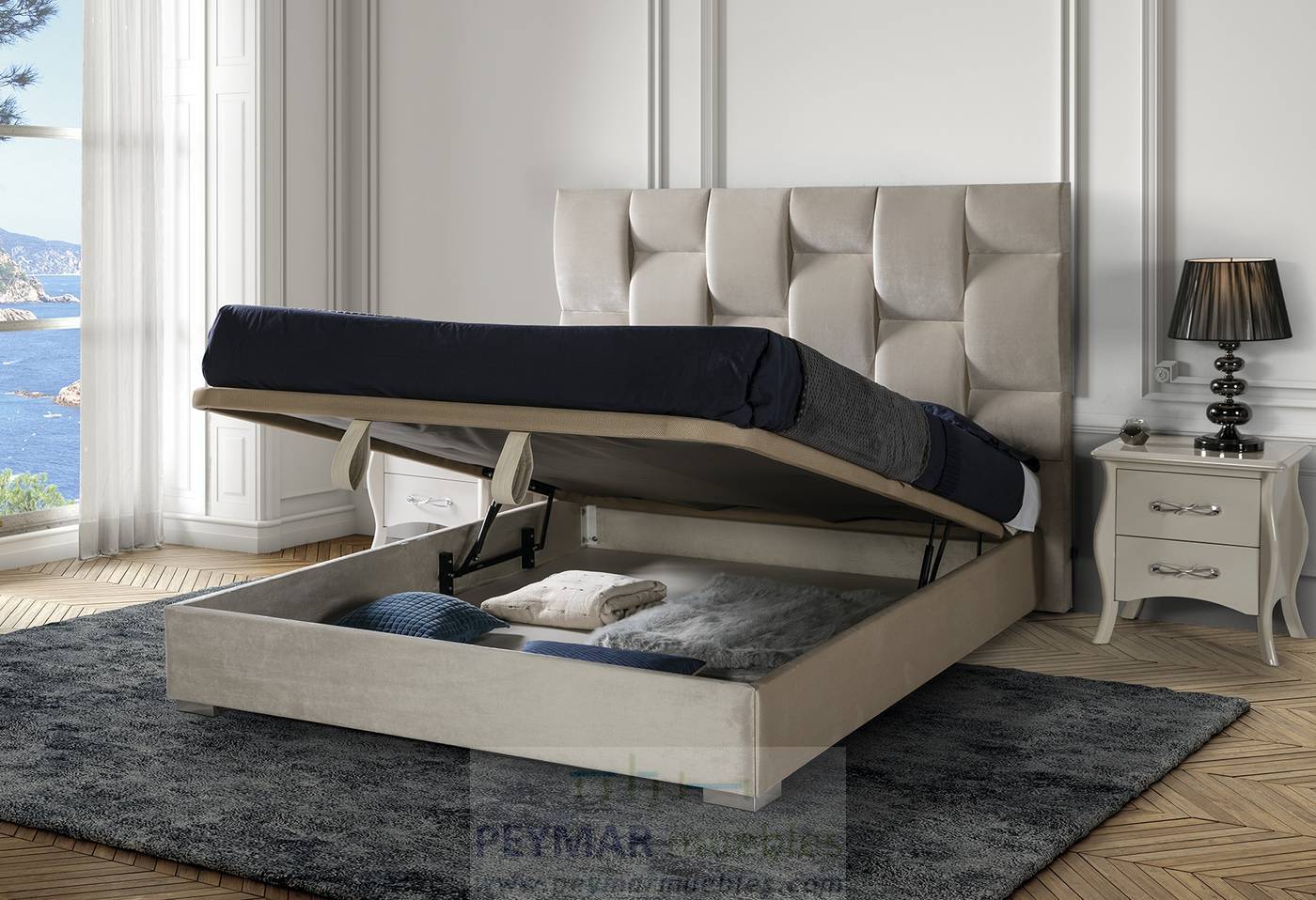 Cama Abatible LD Zurich - Cama de matrimonio con canapé abatible, tapizada en polipiel, tela o terciopelo. Disponible en varios tamaños y colores.