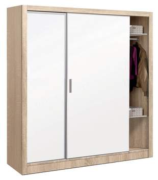 Armario Corredero Sena - Armario color blanco o roble cámbrian de 2 puertas correderas color blanco y cajonera 3 cajones. 220 cm (alto) x 182 cm (ancho)