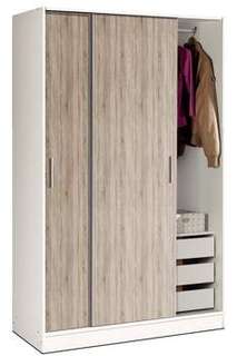 Armario Corredero Roble 200x122 - Armario blanco 2 puertas correderas color roble y cajonera 3 cajones. 200cm (alto) x 122cm (ancho)