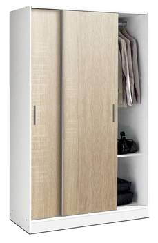 Armario Correder BlancoR 200x122 - Armario blanco 2 puertas correderas color blanco, puertas color roble, cajonera 3 cajones opcional. 200cm (alto) x 122cm (ancho)