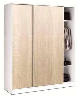 Armario Corredero Roble 218x182 - Armario blanco 2 puertas correderas color roble y opcional cajonera 3 cajones. 218cm (alto) x 182cm (ancho)