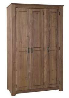 Armario Niza 3 Puertas Madera - Armario de madera maciza de 3 puertas color nogal