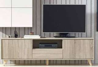 Mueble TV 183 cm 2 puertas - Mueble de TV de 183 cm, 2 puertas, 1 cajón y 1 hueco, color Cambrian combinado blanco. Opciones de patas