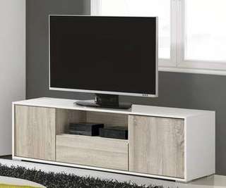 Mueble TV 143 Blanco combinado - Mueble de TV de 2 puertas, 1 cajón y 1 hueco, color blanco combiando Cambrian acabado tablillas. Opciones de patas