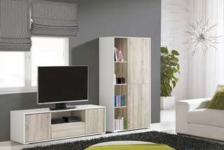 Composición Salón 236 Bl comb - Modular para salón/comedor: Mueble TV + Estantería