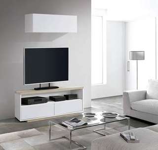 Mueble TV Trend Bl. Grezzo/Cambr - Mueble de TV de 2 cajones y un hueco. Acabado color Roble cambrian o combinado con Blanco