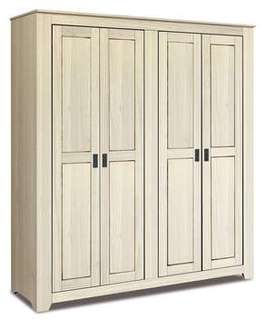 Armario Niza 4 Puertas Madera - Armario de madera maciza de 4 puertas color blanco lavado
