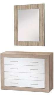 Cómoda Sena Blanco - Cómoda de 4 cajones con guías metálicas, de color blanco o roble danés combinado con blanco