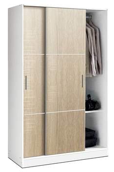 Armario Corredero Roble 200x122 - Armario blanco 2 puertas correderas color roble, cajonera 3 cajones opcional. 200cm (alto) x 122cm (ancho)