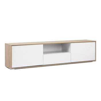 Mueble TV 183 cm 2 puertas - Mueble de TV de 183 cm, 2 puertas, 1 cajón y 1 hueco, color Cambrian combinado blanco. Opciones de patas