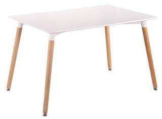 Mesa Patas Madera 120x80 - Mesa de comedor fija de 4 Patas de madera color haya y tapa color blanco