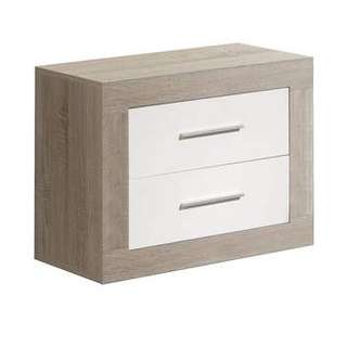 Mesita Sena 2 Caj. Blanco - Mesita de 2 cajones con guías metálicas, de color blanco o roble danés combinado con blanco