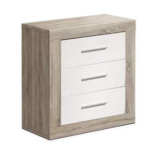 Mesita Sena 3 Caj. Blanco - Mesita de 3 cajones con guías metálicas, de color blanco o color roble danés combinado con blanco