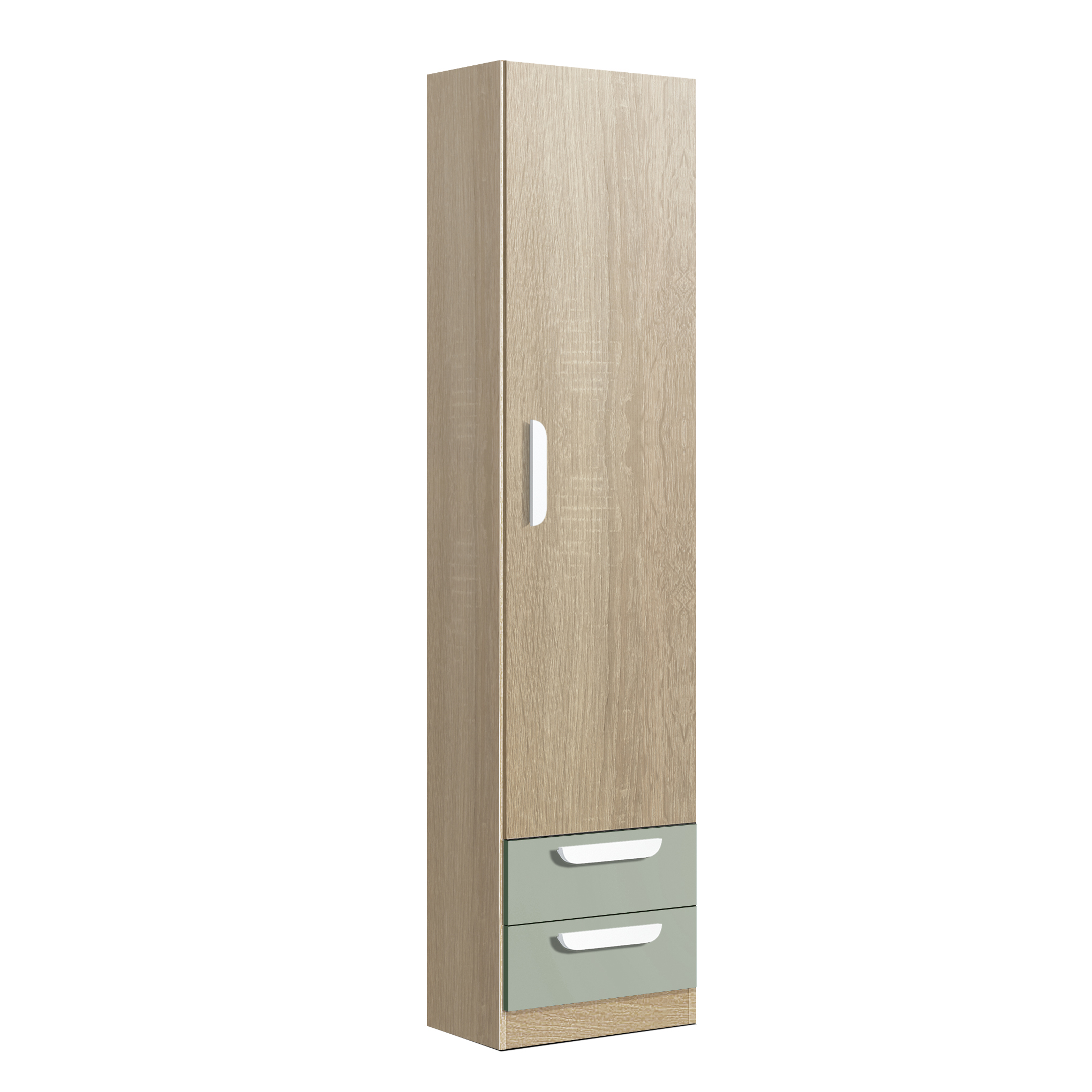 Estantería Puerta 220-35 Profund - Estantería juvenil blanco o roble cambrian, de 220x52x35 cm, con una puerta y dos cajones varios colores disponibles a elegir