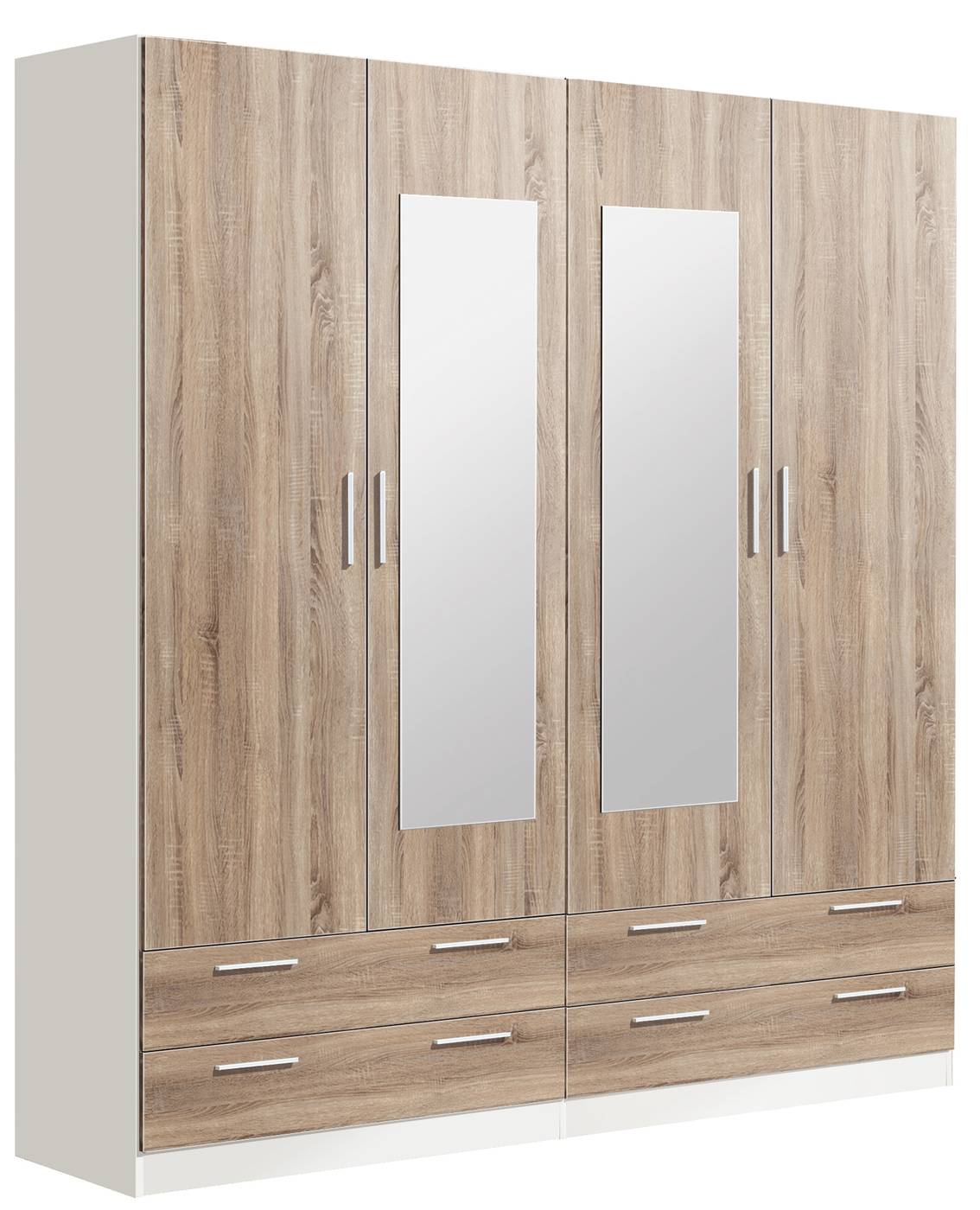 Armario alto color blanco, de 4 puertas color roble cambrian con lunas y 4 cajones