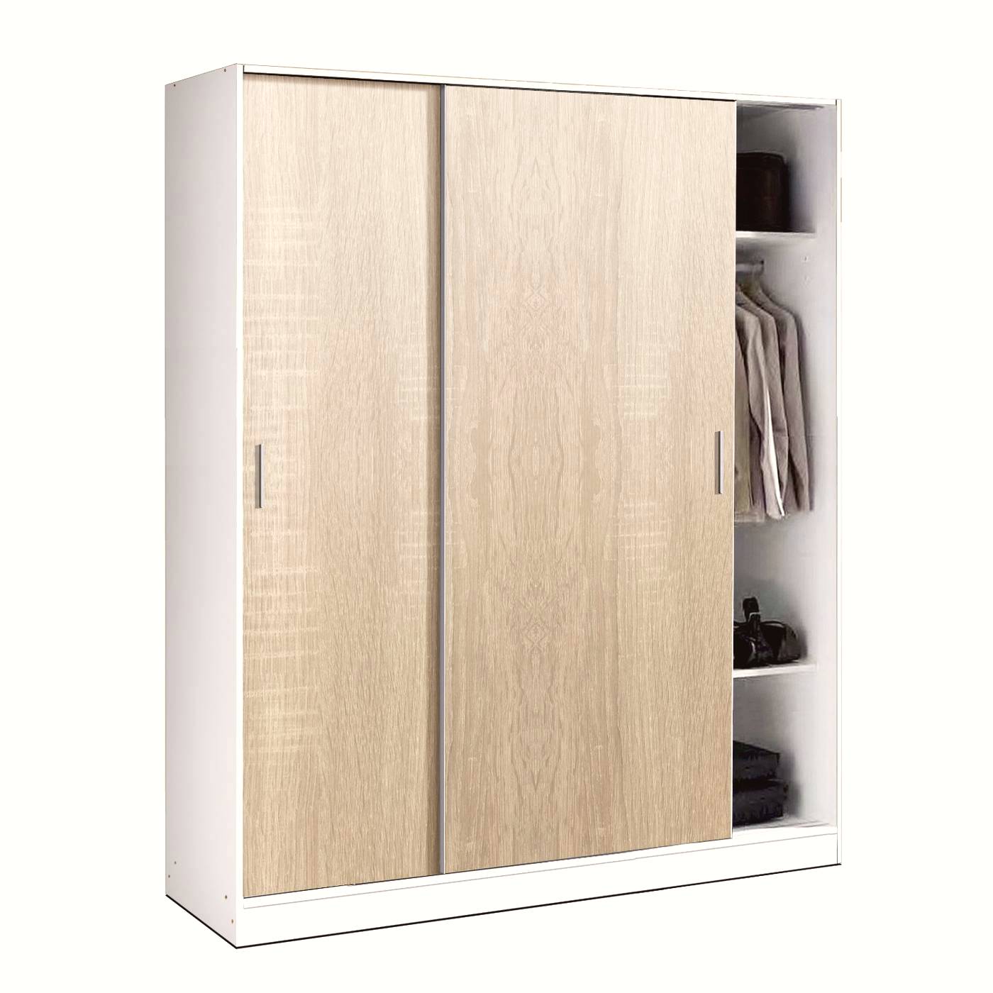 Armario blanco 2 puertas correderas color roble y opcional cajonera 3 cajones. 218cm (alto) x 182cm (ancho)