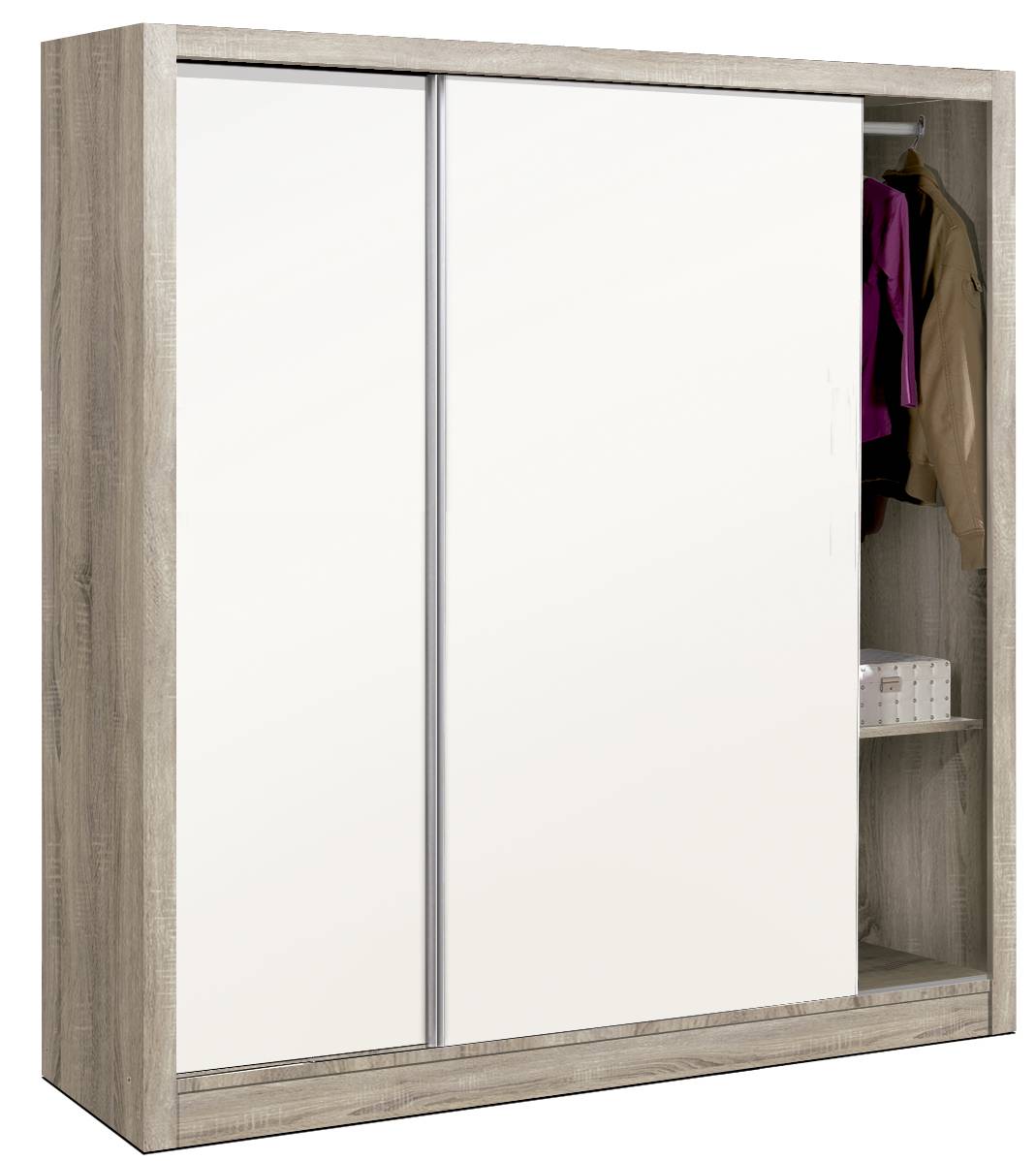 Armario color blanco o roble danés de 2 puertas correderas color blanco y cajonera 3 cajones. 220 cm (alto) x 182 cm (ancho)