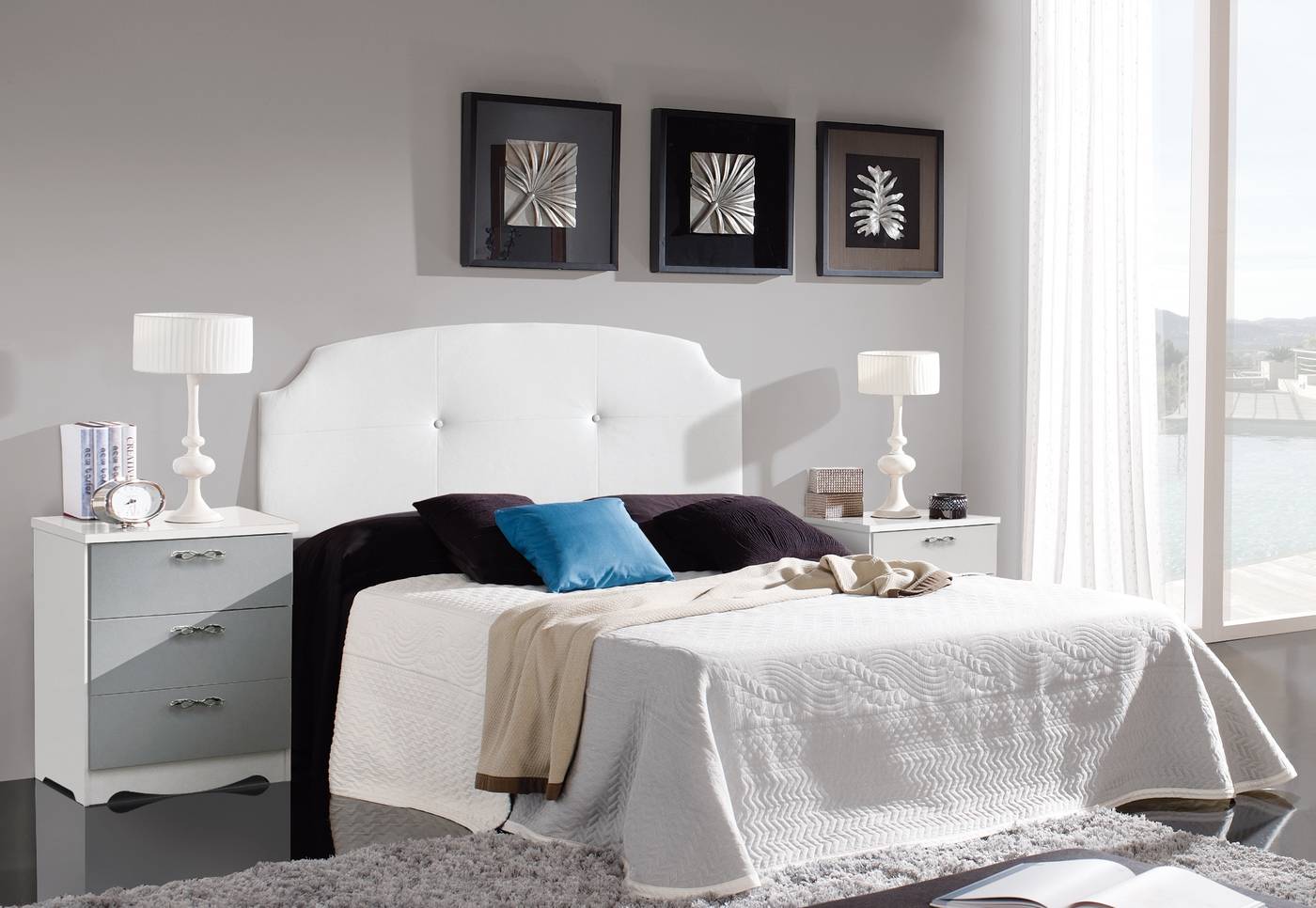 Cabezal Vintage Polipiel Blanco - Cabezal cama matrimonio, tapizado de polipiel color blanco