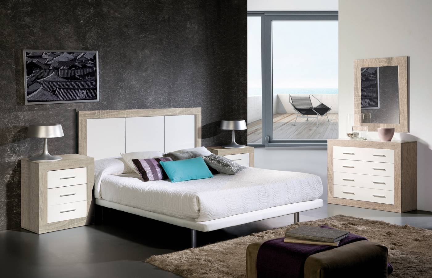 Mesita Sena 3 Caj. Blanco - Mesita de 3 cajones con guías metálicas, de color blanco o color roble danés combinado con blanco