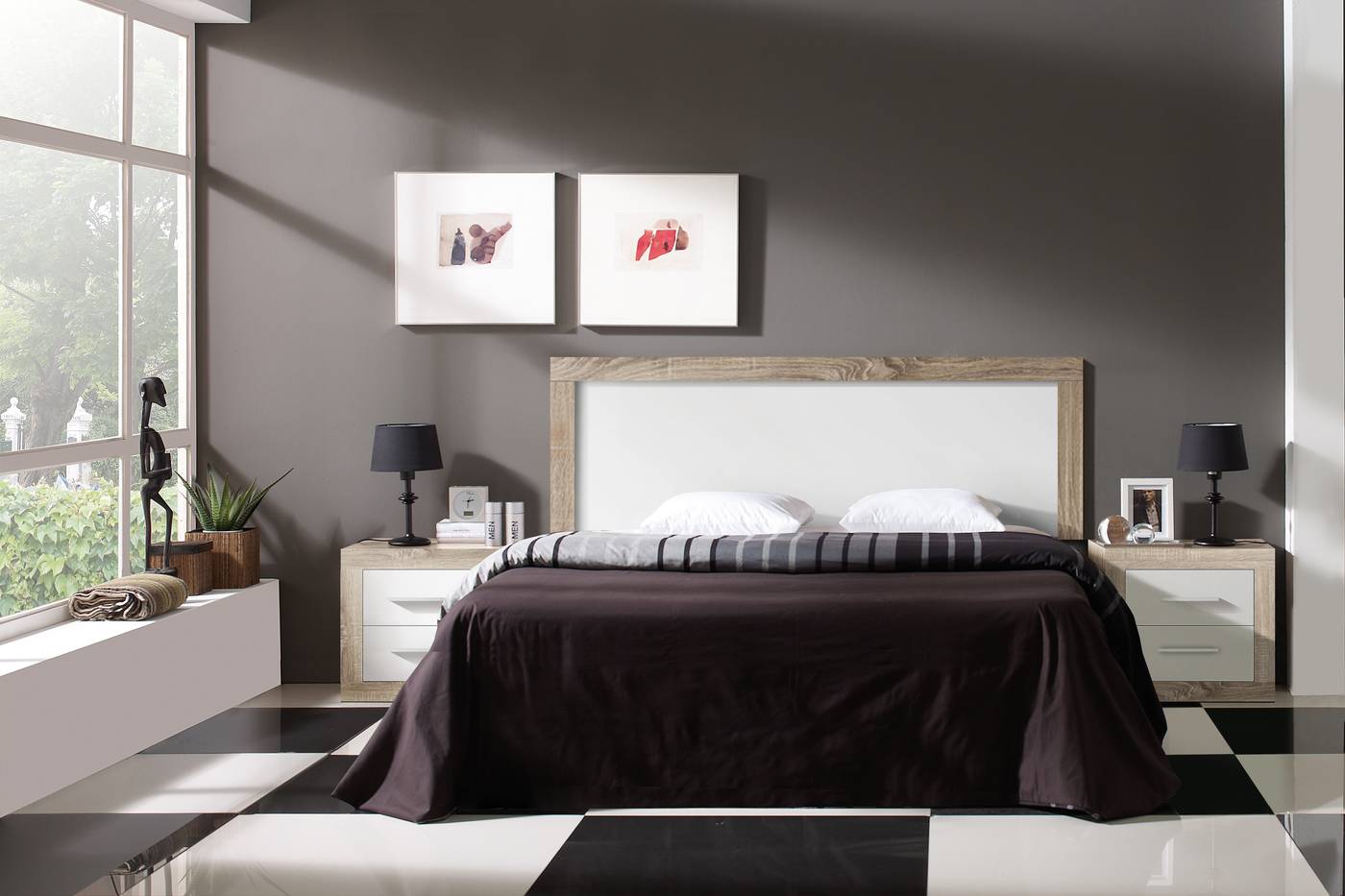 Mesita Sena 2 Caj. Blanco - Mesita de 2 cajones con guías metálicas, de color blanco o roble danés combinado con blanco