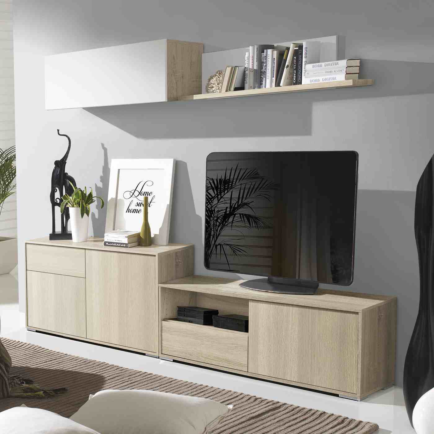 Composción para salón/comedor: Mueble TV + Aparador + Modulo alto + Estante. Posibilidad de elegir colores