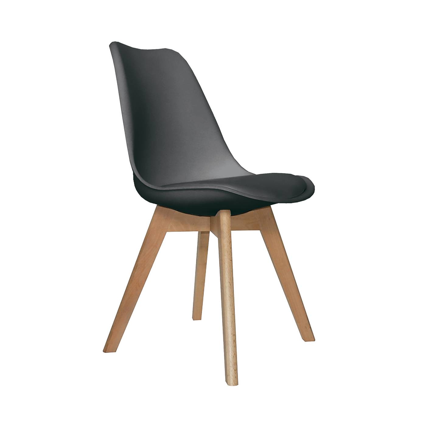 Silla de comedor. Patas de madera, de polipropileno y asiento acolchado en polipiel color Negro.