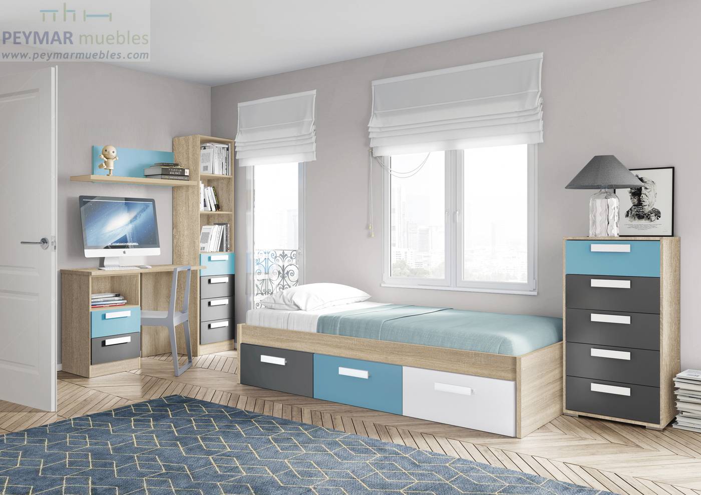 Cama nido juvenil con cajones inferiores  Muebles Valencia® Acabado  Caledonia - Melamina Base4