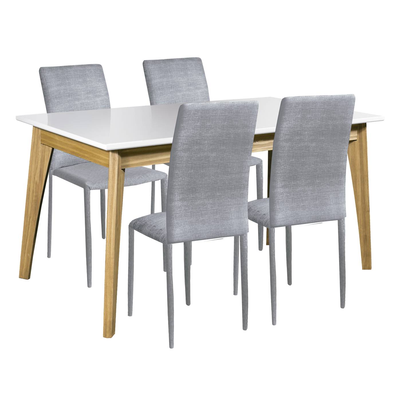 Pack 4 Sillas Apilabl Gris Perla - Pack 4 sillas de comedor apilables, con respaldo y asiento acolchado tapizados con tela color gris perla.