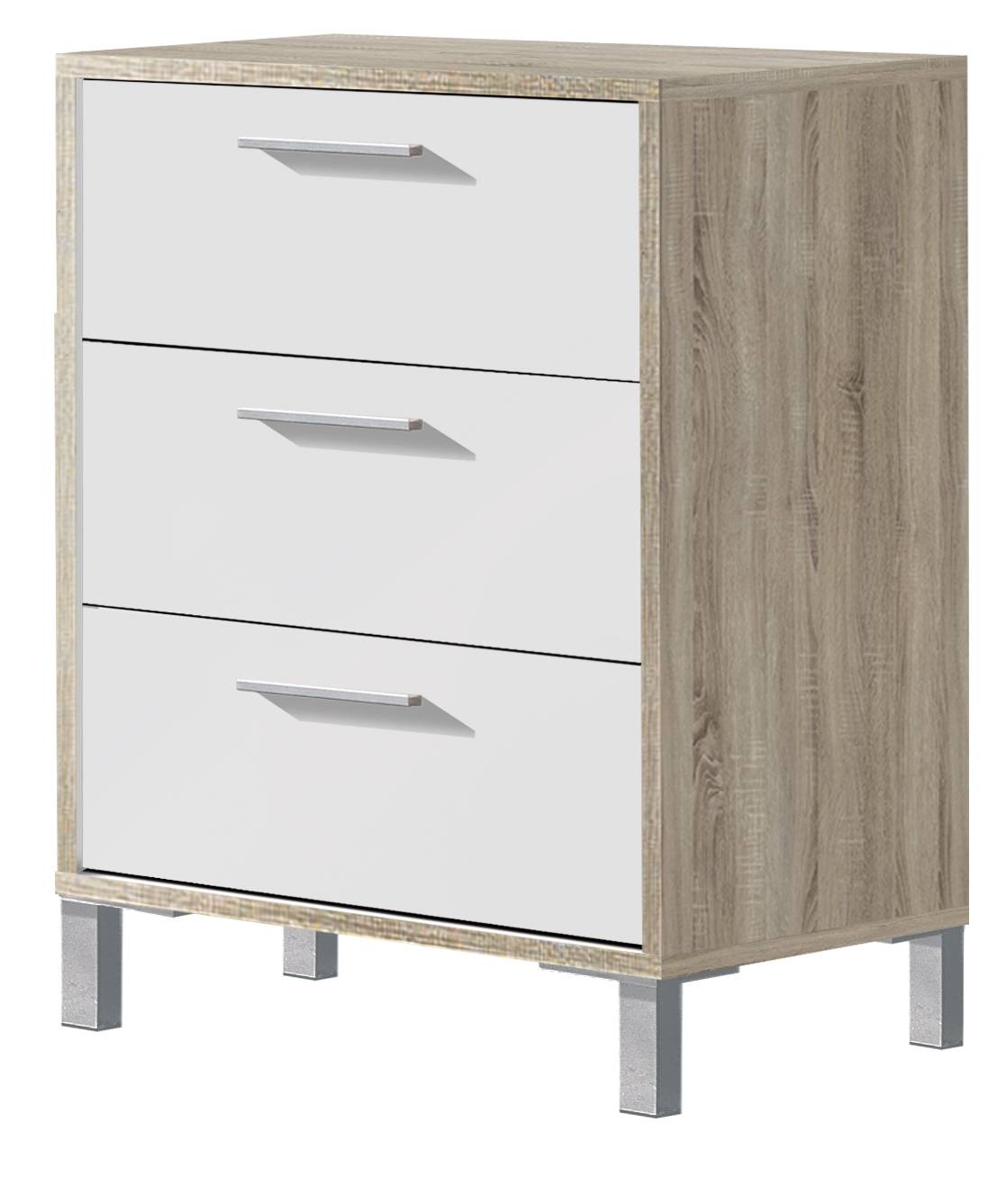Mesita 3 Caj. Blan/Cambr- Blanco - Mesita blanca o cambrian de 3 cajones combinado con color cambrian o blanco, ancho de 43 o 53 cm a elegir.