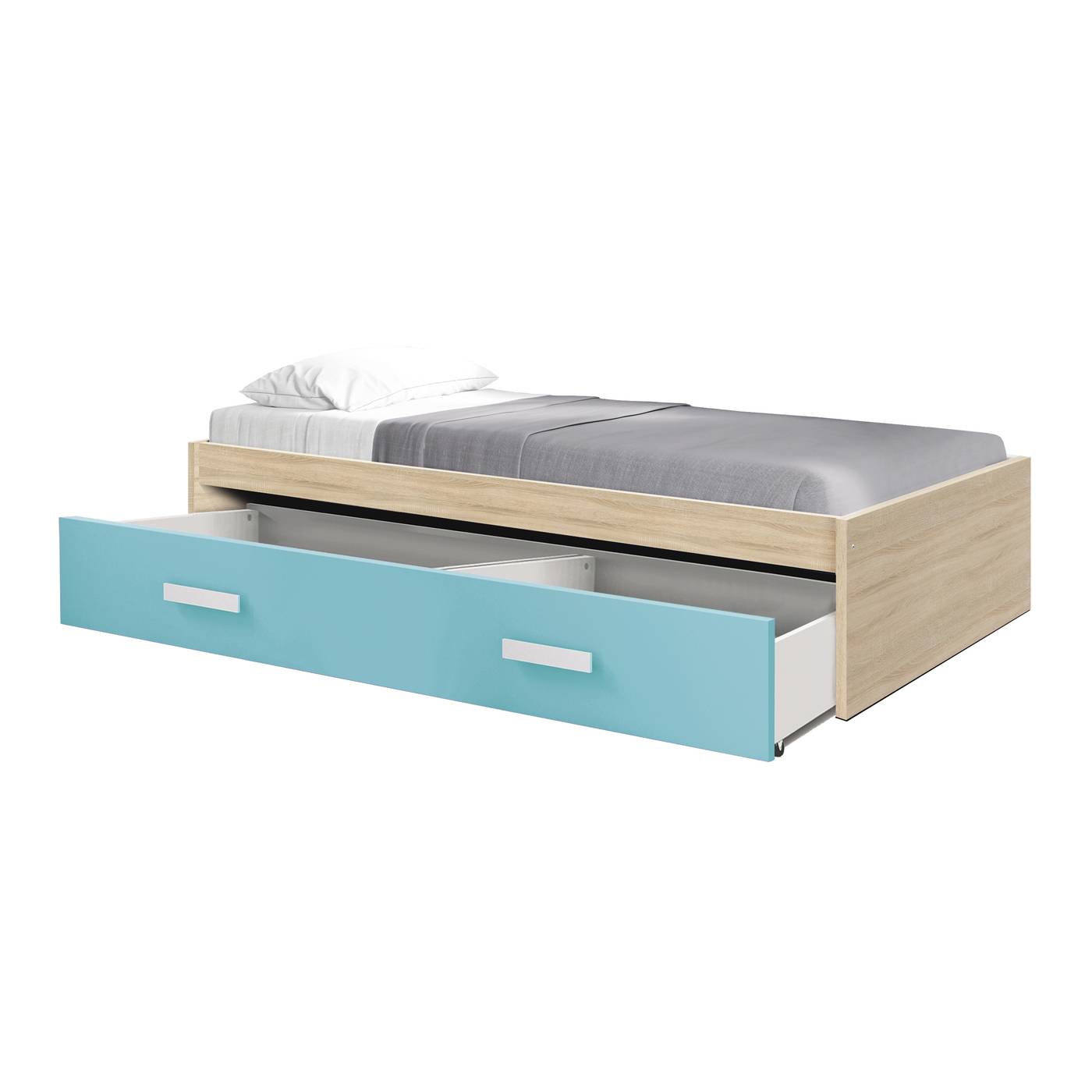 Cama nido color blanco o roble cambrian de 90 cm. con contenedor varios colores a elegir