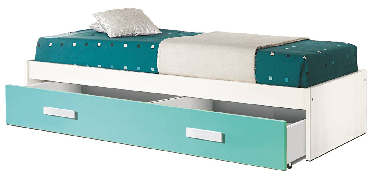 Cama Nido con contenedor - Cama nido color blanco o roble cambrian de 90 cm. con contenedor varios colores a elegir