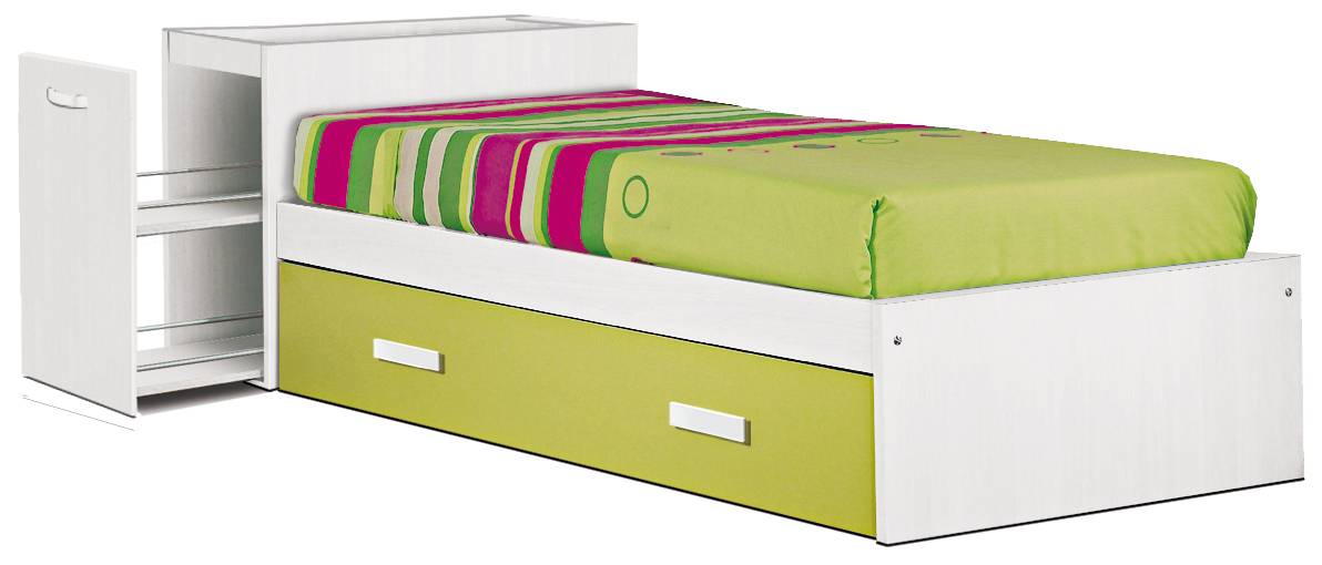 Cama nido blanca para somier de 90x190 cm. con zapatero