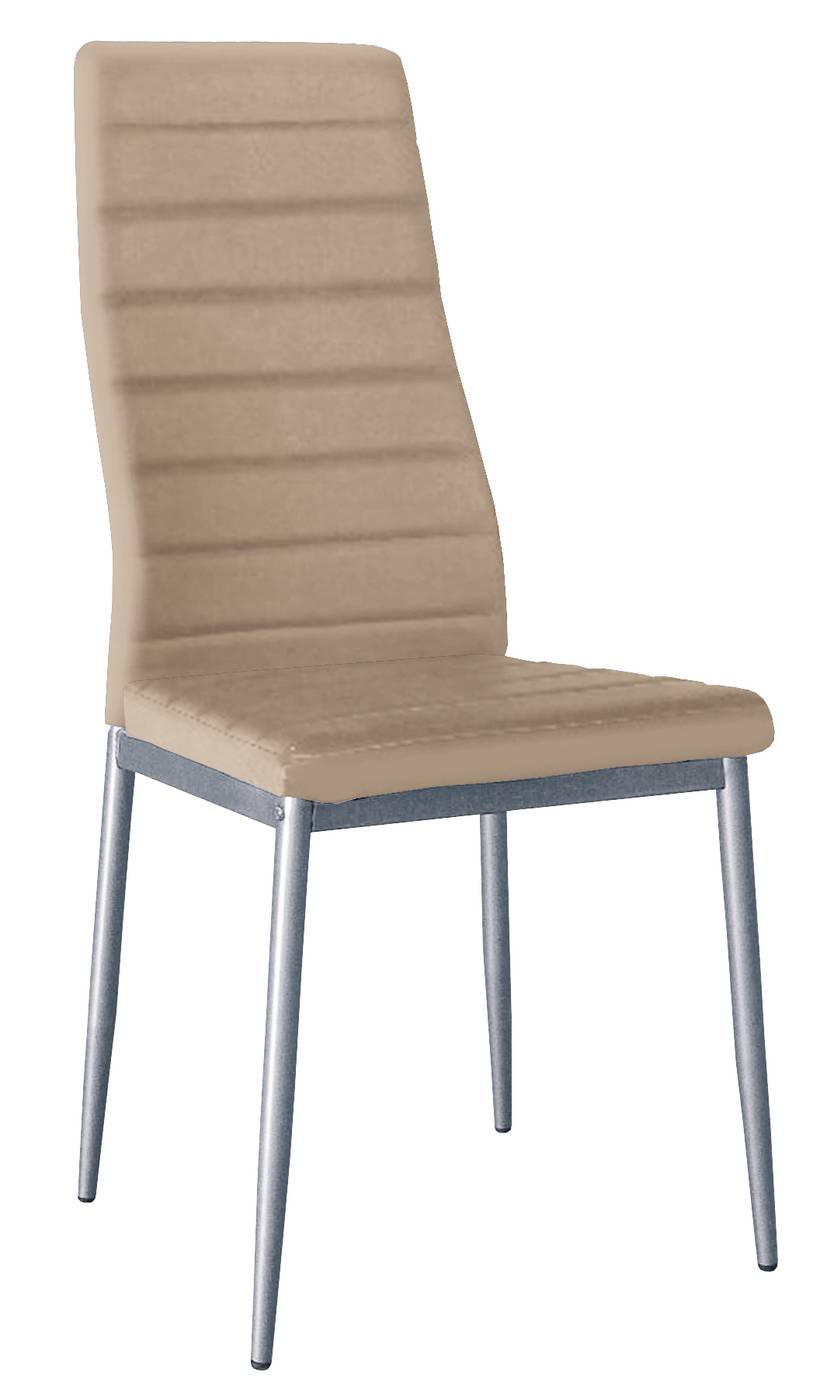 Silla de comedor. Estructura metálica , con respaldo y asiento acolchado tapizado en polipiel color visón.