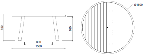 esquema Mesa comedor ◯ 150 efecto madera [Harmony]