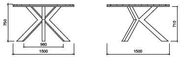 esquema Mesa ◯ 150 de aluminio y teca (Sidney)