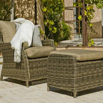 Sillón confort de ratán para jardín [Borsalino] de Hevea - Sillón relax de jardín, de médula sintética calidad superior color marrón