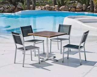 Set Aluminio Albani/Sion-80/4 de Hevea - Conjunto aluminio: mesa cuadrada plegable 80 cm. con tablero de heverzaplus y 4 sillas de aluminio y textilen