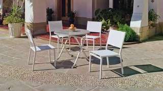 Set Aluminio Arian-Sion 90-4 de Hevea - Conjunto aluminio color blanco: mesa redonda plegable de 90 cm. con tablero de heverzaplus + 4 sillas de aluminio y textilen