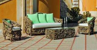Conjunto Madera tropical Aberdin de Hevea - Conjunto de madera tropical: Sofá 3 plazas + 2 sillones + mesa de centro + cojines