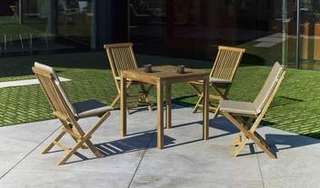 Conjunto Teka Bistro/Seroni 70-4 de Hevea - Conjunto de madera de teka maciza para jardín o terraza: 1 mesa cuadrada 70x70 cm. + 4 sillas con cojines asiento