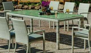 Mesa Médula Luxe Celebes-220 de Hevea - Mesa rectangular de comedor  para jardín o terraza. Estructura de aluminio recubierta de médula sintética, con tablero de cristal templado.