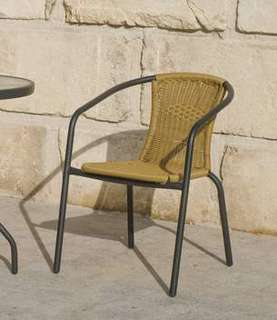 Sillón apilable de  acero y wicker [Valencia] de Hevea - Sillón apilable de acero color antracita, con asiento y respaldo de wicker sintético, para jardín o terraza