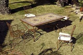 Conjunto forja Marbella de Jayso - Conjunto de forja con mesa de mosaico, cerámica, werzalit o cristal y 4 sillones