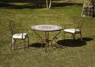 Conjunto forja Toledo de Jayso - Conjunto de forja: mesa redonda tablero de cristal + 4 sillones. Disponible en varios colores.