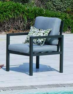 Sillón de aluminio para exterior [Mandalay] de Hevea - Sillón con cojines desenfundables, para jardín. Estructura aluminio color blanco, plata, marrón, nude, champagne o antracita.