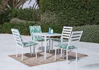 Set mesa ▢80 + 4 sillas de aluminio  [Melea-Gra] de Hevea - Conjunto para jardín y terraza: Mesa de comedor de 80cm. + 4 sillas. Disponible en color blanco, antracita, champagne, plata, marrón o nude.